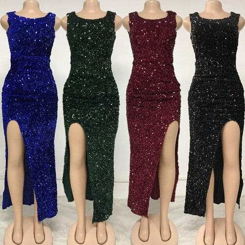 2021 Sleeveless Summer Sexy African Women Sequined Long Dress African Dresses for Women African Clothes