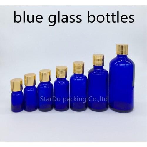 5ml 10ml 15ml 20ml 30ML 50ml 100ml blue Glass Bottle Vials, Essential Oil blue Bottle with gold screw cap Perfume bottles 500pcs