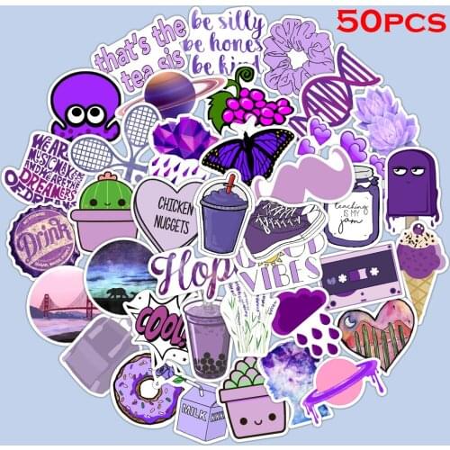 50PCS Cute purple small fresh series stickers childrens toys graffiti waterproof stickers decoration mobile phone case luggage