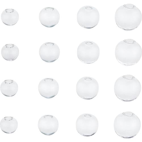 Round Mechanized Blown Glass Globe Beads, for Stud Earring Fings or Crafts, Half Drilled, Clear, 16mm, Half Hole: 4mm