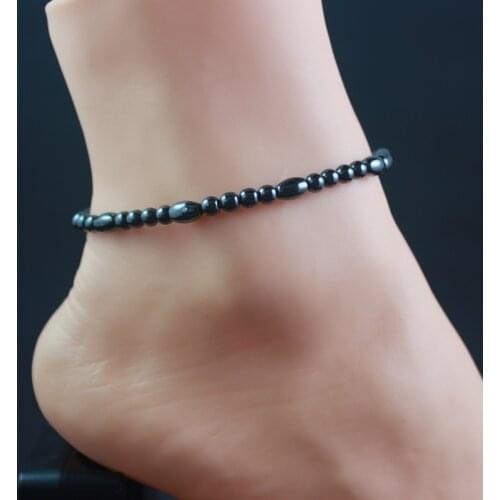 Magnetic Hematite Oval Beads Round Beads Anklet Foot Chain for Women Gift for Her Black Anklet