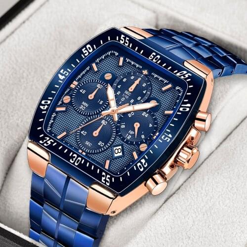 2021 New WWOOR Fashion Military Watch Men Blue Top Brand Luxury Square Quartz Wristwatches 24Hour Sport Chronograph Reloj Hombre