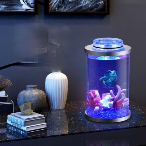 Cylinder Transparent Fish Tank Acrylic Led Light Goldfish Office Fish Tank Ecosystem Aquaculture Peceras Aquarium Decor EI50YG