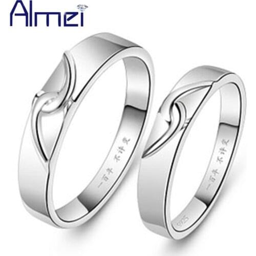 Engraving Foreign Language "One Hundred Not Change "Lady Bague Silver Round Clear CZ Zircon Stone Moon Rings for Couples J055