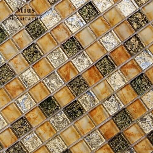 Gold foil crystal glass mosaic tile for wall decoration