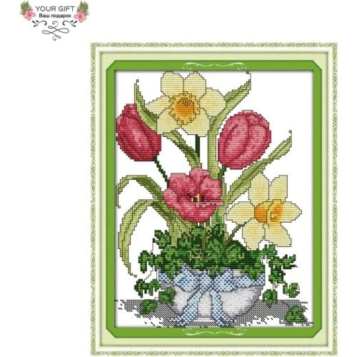 Joy Sunday H398 Free Shipping 14CT 11CT Stamped and Counted Home Decoration Spring Flower Vase Embroidery Cross Stitch