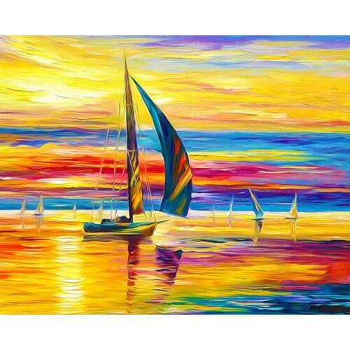 GATYZTORY Sailing Picture By Number Sea View Framed Acrylic Paint Adults DIY Kits Color Canvas Drawing Oil Painting Decoration A