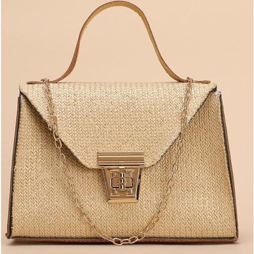 Trade Small Bag for Women New Fashion All-Match Straw Small Square Bag Chain Messenger Bag Handmade Bag Wholesale Fashion