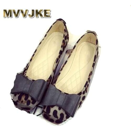 MVVJKE Leopard Flat Shoes Women Suede Square Head Flat Shoes Spring And Autumn Bow Ballet Flats Women