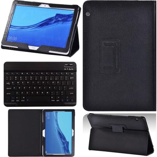 For Huawei MediaPad T5 10 10.1" PU Leather Drop Resistance Tablet Back Cover Soft Stand Case+Bluetooth Keyboard+Free Stylus