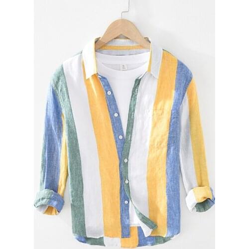 2021 New style Italy Suehaiwes brand pure linen shirt men long-sleeved casual stripe shirts for men camisa chemise tops mens