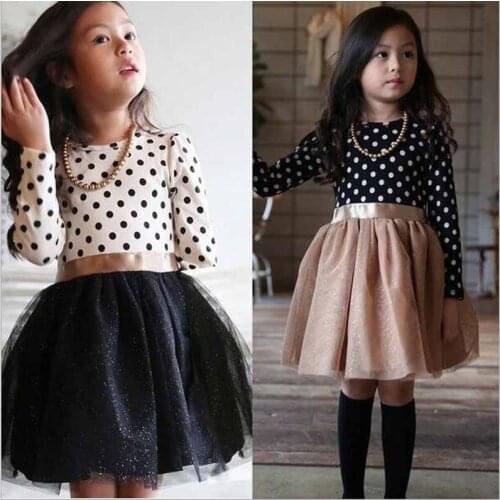 New 2016 Baby Girls Xmas Dress Costume children long sleeve Dot tutu dress 2-7y toddler girls Clothing Christmas Dresses