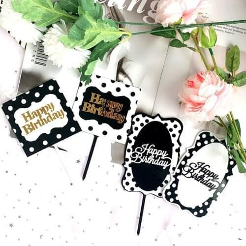 New Dots Acrylic Happy Birthday Cake Topper Leopard Black Acrylic Cake Topper For Girls Birthday Party Cake Decorations Supplies