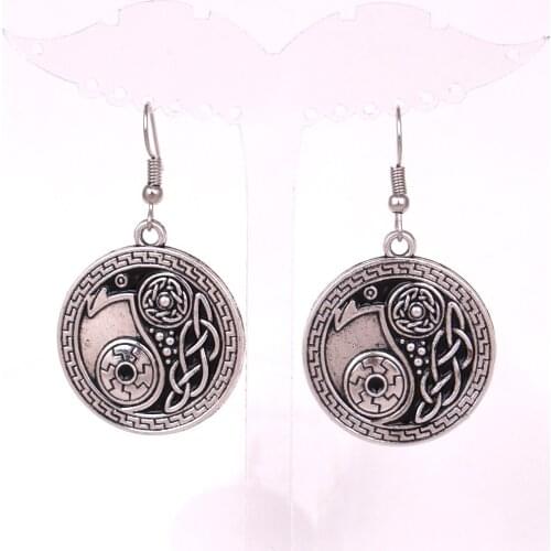 New Styles Raven earring morrigan crow raven yin yang amulet jewelry