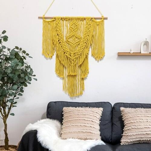 New Design Yellow Bohemian Handicrafts Woven Tapestry Wall Hanging Chic Living Room Bedroom Home Decoration Wall Background