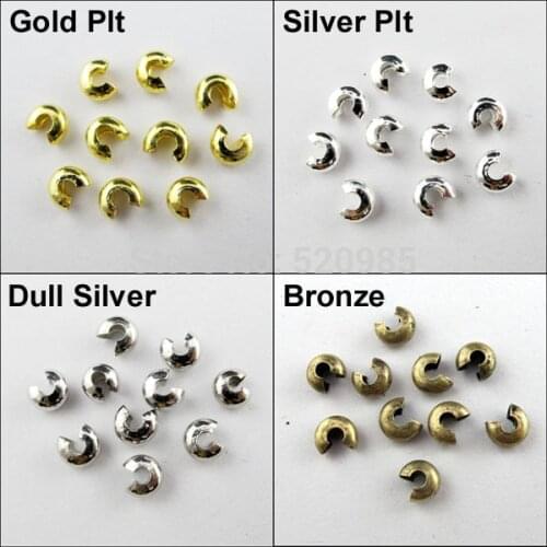 100Pcs=1lot) Crimp Beads Covers 4.5mm Gold,Silver,Bronze ,Dull Silver Plated beads caps for DIY beads jewellery findings CN023