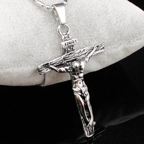 Stainless Steel Necklace Pendant Cross INRI Jesus Crucifix Chain Necklace Men Jewelry Christmas Gift 2018 Cool