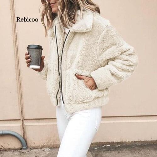 Thick Fluffy Faux Fur Coat Women Casual Zipper Soft Female Winter Coats Outwear Fake Fur Coat Streetwear Ladies Jackets S-XXXL