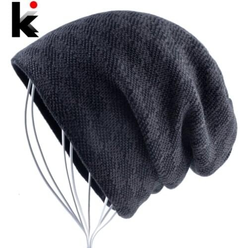 Winter Hats For Men Fashion Mixed Color Knitted Beanies Bonnet Outdoor Warm Knitting Mens Double Layer Add Vevet Skullies Cap