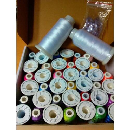 40 Brother colors Polyester embroidery machine sewing thread 500m each + 20 plastic bobbins + 5000m bobbin fill thread