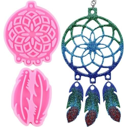 2Pcs Glossy Dreamcatcher Silicone Molds Feather Dream Catcher Resin Epoxy Keychain Mold Necklace Jewelry Making Pendant Molds