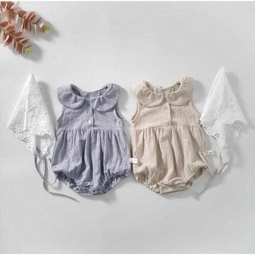 Vintage england style girls romper summer short sleeve infant kids jumpsuit newborn baby bodysuit toddler overalls children ones