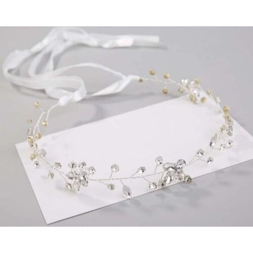 Women Korean Crystal Ribbon Headband Rhinestone Bridal Headpiece Wedding Prom Party Tiaras Hair Jewelry Accessories