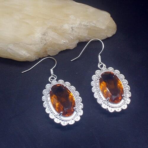 Gemstonefactory Big Promotion Single Unique 925 Silver Genuine Honey Topaz Dangle Drop Earrings Jewelry for Women Mom 20213729