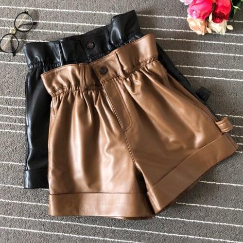2021 Spring Autumn Fashion womens High quality High-rise Genuine leather Loose wide-leg pants B716