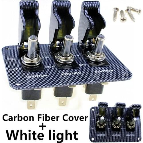 1PCS 3X12V Carbon cap White light LED Safety Cover Aircraft Toggle Switch Carbon Fiber Surface Panel TG