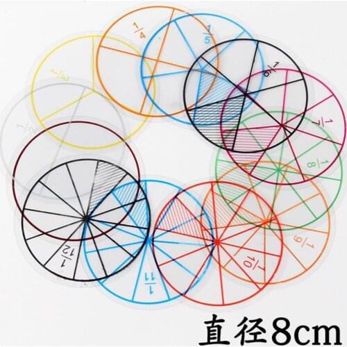 12pcs/lot Plastic Numbered Fractions Circles Math Chips Mathematics Number Toy Wholesale Dia. 8cm