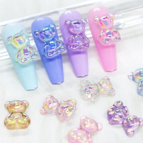 12Pcs Cute Resin Aurora Bear Gummy Mixed Color Kawaii Nails Design For Nail Art Decorations Korea Gel Polish Manicure RK140158