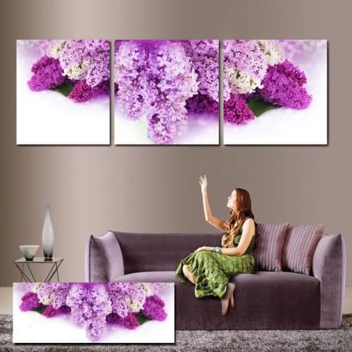 3 Piece Wall Paintings Purple Hyacinth Art Decorative Pictures Flower Canvas Prints For Bedroom Hang New Hot