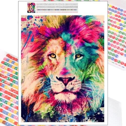 5D DIY Diamond Painting Full Square Round Cartoon Lion Colorful Animal Landscape Embroidery Complete Kit Mosaic Home Decor Gift