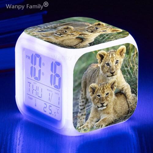 Very Cute Little Lion Digital Alarm Clock For Childrens Gift Big screen Multifunction Touch Sensing Luminous Alarm Clocks