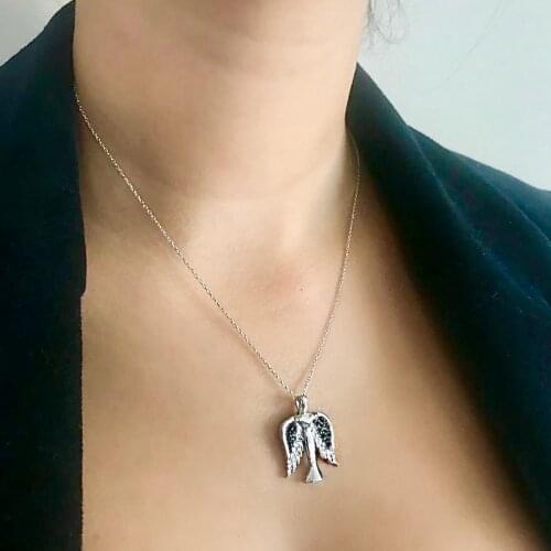 Black Angel 925 Sterling Silver Necklace Women Girls Gift Jewelry Accessories Fashion Handmade Elegant Chain