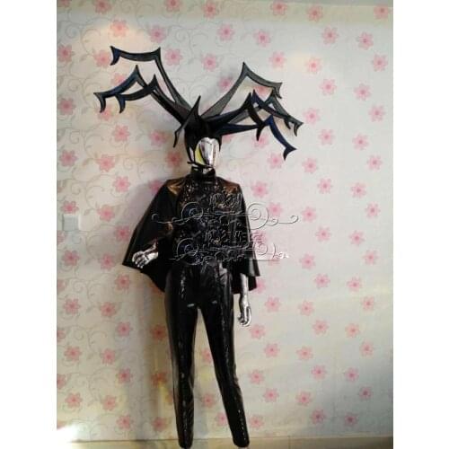 Black technology costume stage show future jumpsuit with cape club bar women party performance wear