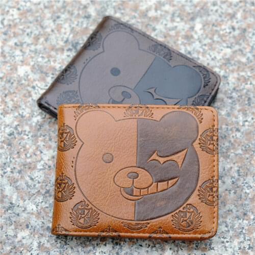 Danganronpa Monokuma PU leather wallet Trigger Happy Havoc 3D Touch embossed pouch zipper coin Bi-Fold Purse with id card holder