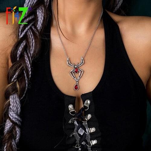 F.J4Z Retro Necklace for Women 2021 Trend Silver Metal Spider Pendant Short Collar Necklaces Lovers Halloween Party Gifts
