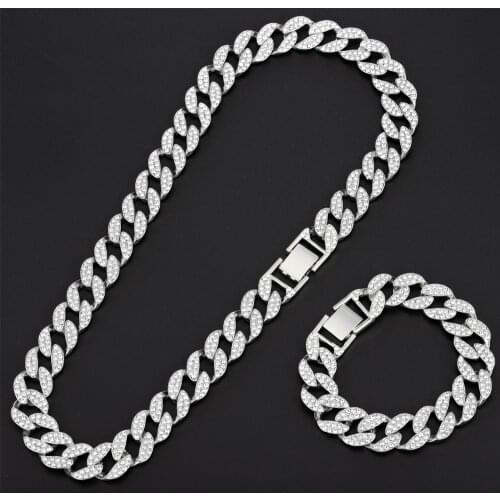 Hip Hop Iced Out Paved Rhinestones 15MM Miami Curb Cuban Chain CZ Bling Rapper Necklaces With Butterfly For Men Jewelry