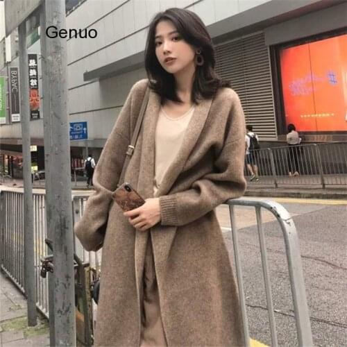 Ins Elegant Loose Knit Woolen Cardigan Sweater Plus Size Long Sleeve Warm Solid Color Women Casual Coats Chic Sweaters Outerwear