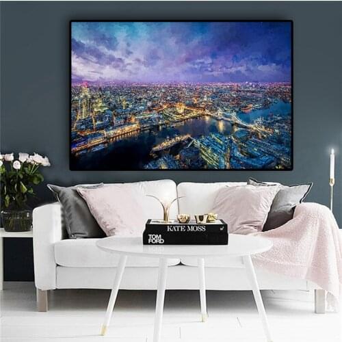 London City Landscape Oil Painting on Canvas Posters and Prints Scandinavian Nordic Wall Art Picture for Living Room