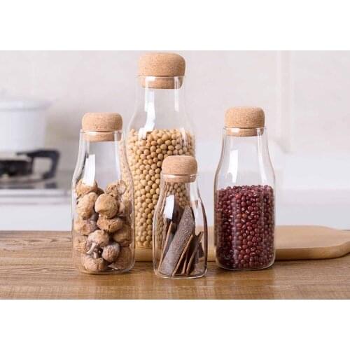 Kitchen Storage Containers Mason Glass Jar Transparent Food Storage Jar Bottle Cereal Container Wood Plug Kitchen Organization