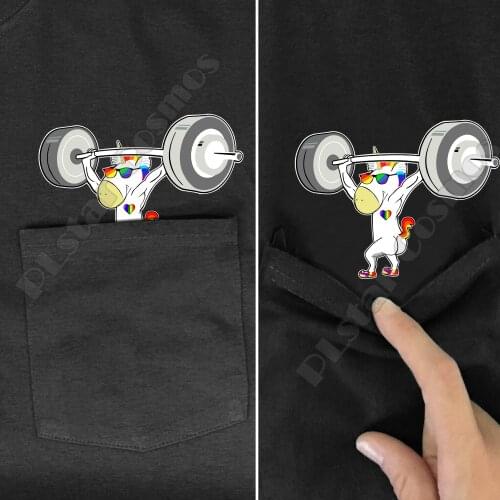 PLstar Cosmos summer t shirts Weight Lifting Gym Unicorn Pocket Tee printed t-shirt men women shirts tops funny cotton black