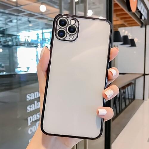 Luxury Plating Square Frame Matte Soft Silicone Case for iPhone 11 12 Pro XR X XS Max 7 8 Plus Lens Protection Transparent Cover