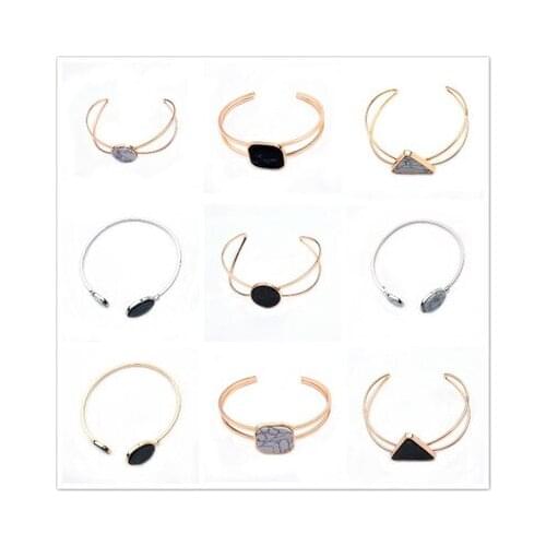 Fashion Gold Plate Black White Geometric Round Open Cuff Punk Bracelet Bangle Faux Marble Stone pulseras from India
