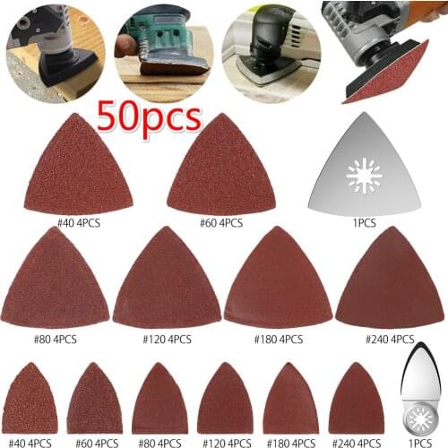 50pcs Mix Sanding Paper Kit +2Pcs Sanding Pad Oscillating Multi-tool Sandpaper Triangle Oscillating Pads Sandpaper Power Tools
