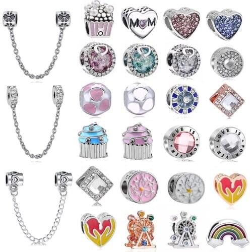 2Pcs Silver Plated Beads Charm Pendant Fit Original Brand Charm Bracelets Necklaces For Women DIY Jewelry Making Special Offer