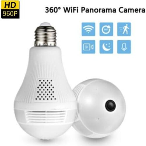 360 Degree Night Vision Panoramic WiFi HD Wireless Bulb Camera Home Security Two Way Audio Remote Smart Monitor Support TF Card