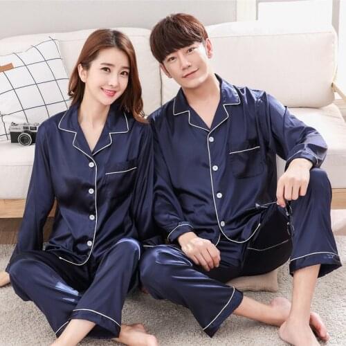 Womens Long Sleeves Home Wear Set Pajamas for Women & Mens Pyjamas Set Couples Silk Pajamas Winter Pajamas Women Sleepwear